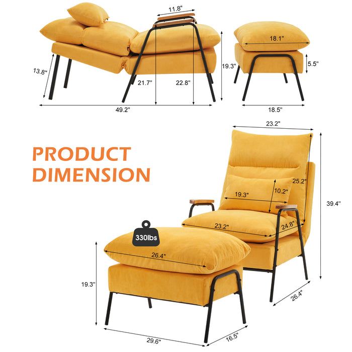 MCombo Accent Recliner Chair with Ottoman, Fabric Couch Bed Chair, Armchair Club Chair, Adjustable Backrest and Headrest, for Living Room Bedroom Office 4055