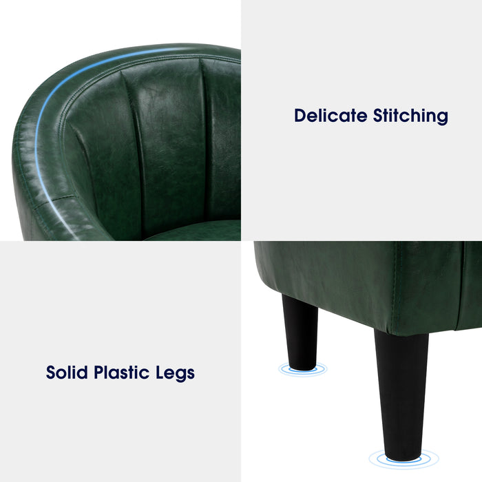 Mcombo Accent Club Chair, Barrel Chair with Ottoman, Faux Leather Arm Chair for Living Room Bedroom, Small Space 4022
