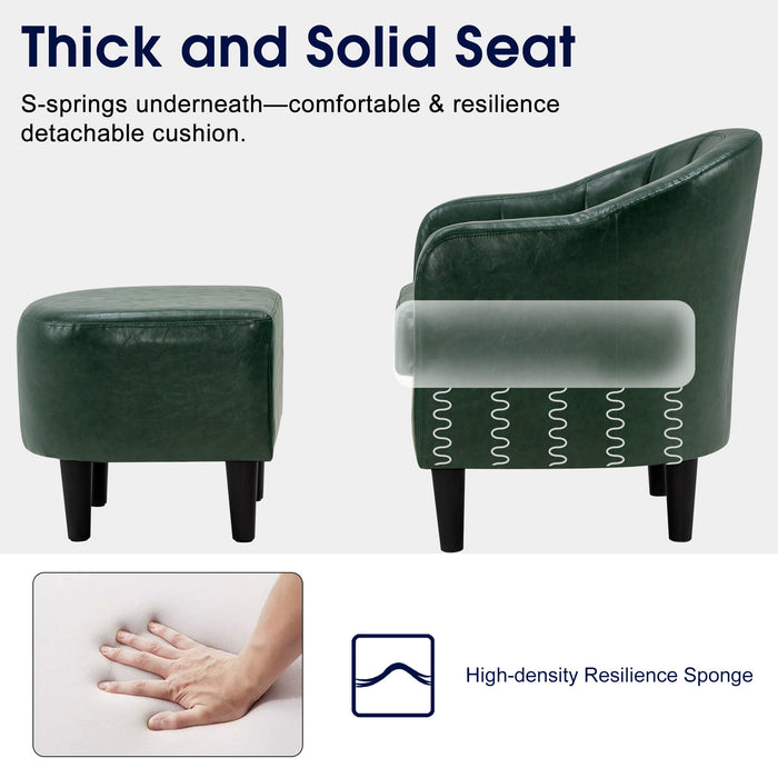 Mcombo Accent Club Chair, Barrel Chair with Ottoman, Faux Leather Arm Chair for Living Room Bedroom, Small Space 4022