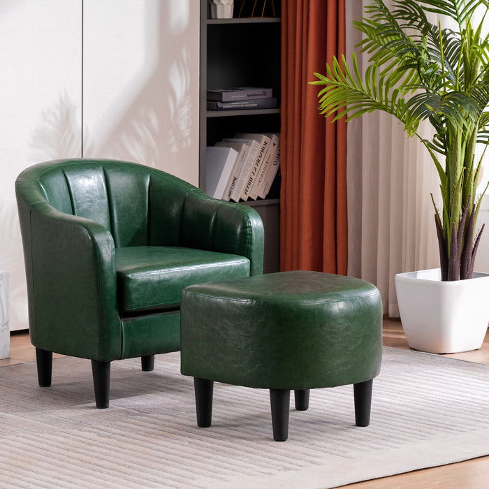 Mcombo Accent Club Chair, Barrel Chair with Ottoman, Faux Leather Arm Chair for Living Room Bedroom, Small Space 4022