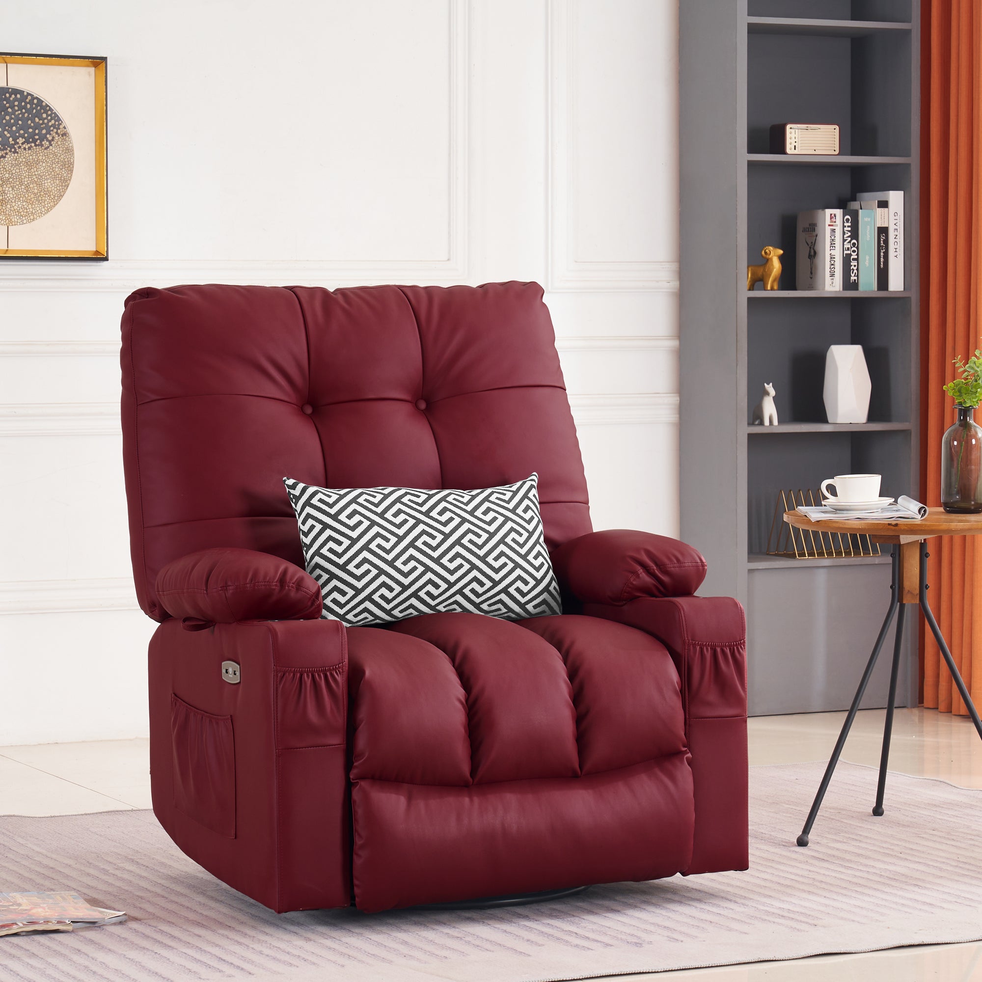 Power Recliner Chair with Massage and Heat, Swivel Glider Rocker, Faux Leather 7748