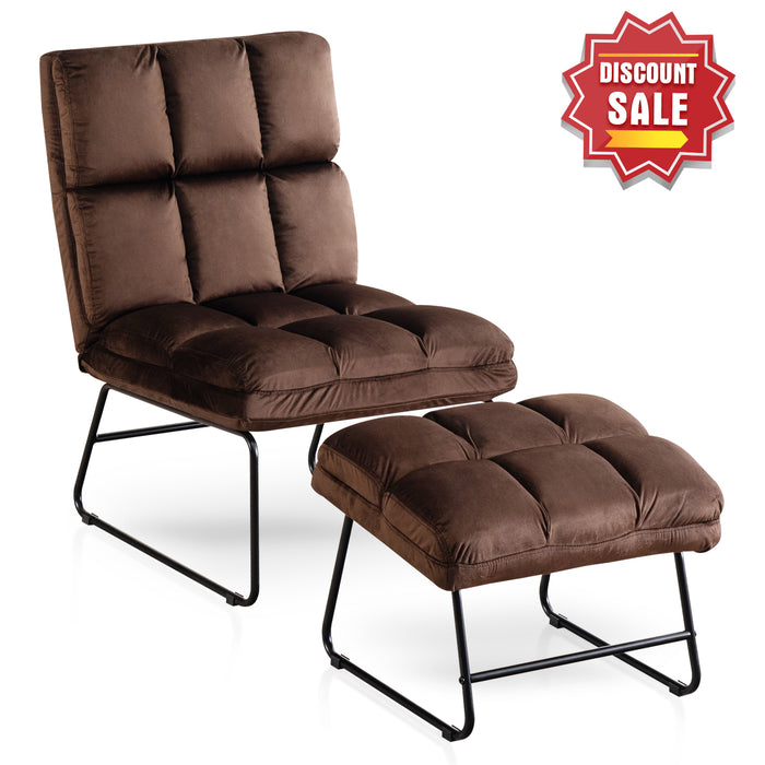 MCombo Velvet Accent Chair with Ottoman, Metal Legs, Club Chair for Living Room Bedroom 0014