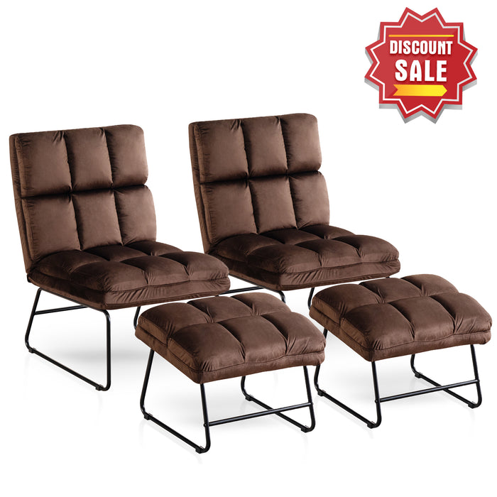 MCombo Velvet Accent Chair with Ottoman, Metal Legs, Club Chair for Living Room Bedroom 0014