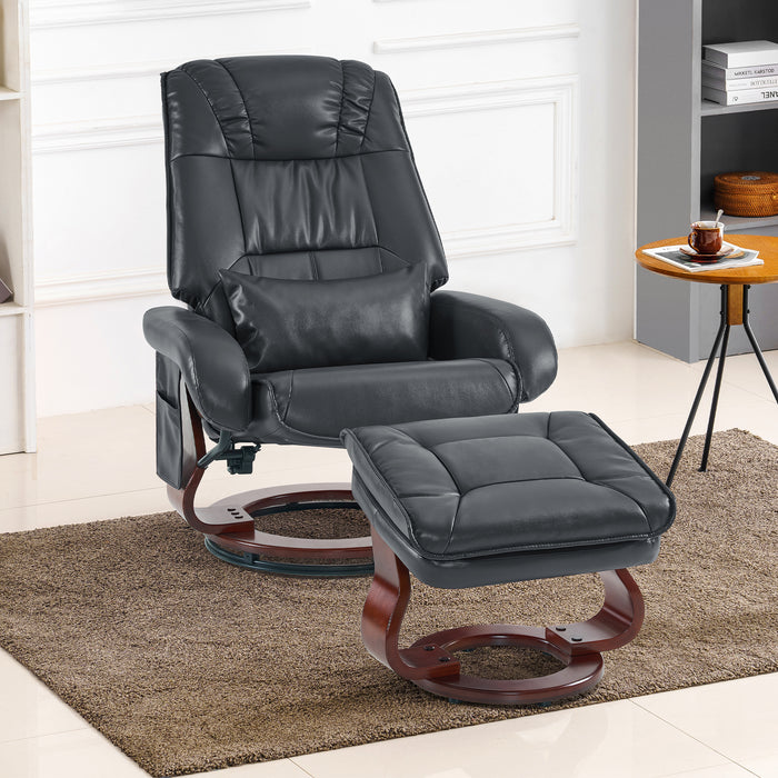 MCombo Swivel Recliners with Ottoman, Vibration Massage TV Chairs with Side Pocket, Faux Leather Ergonomic Lounge Chair for Living Room Bedroom 4877
