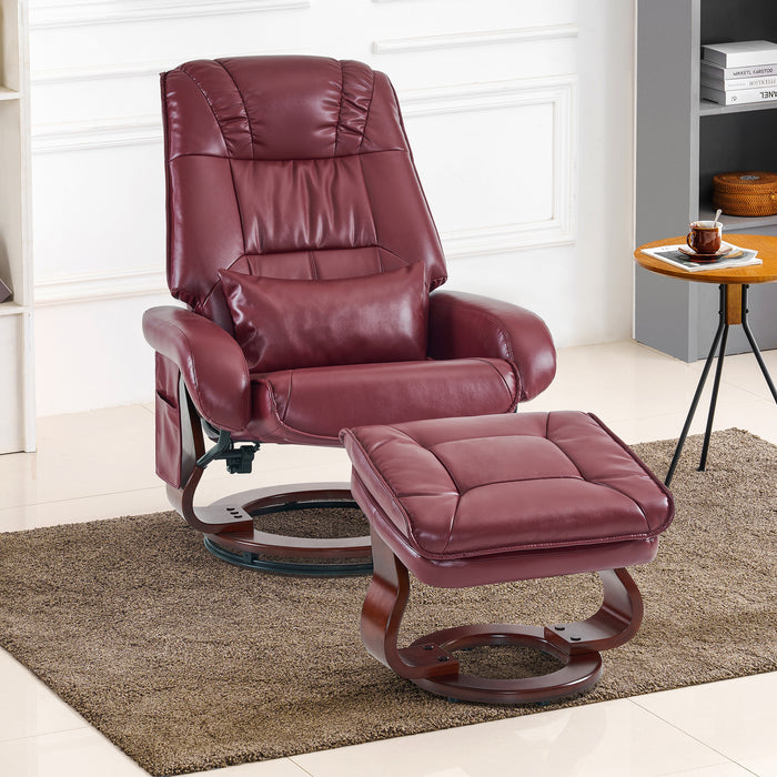 MCombo Swivel Recliners with Ottoman, Vibration Massage TV Chairs with Side Pocket, Faux Leather Ergonomic Lounge Chair for Living Room Bedroom 4877