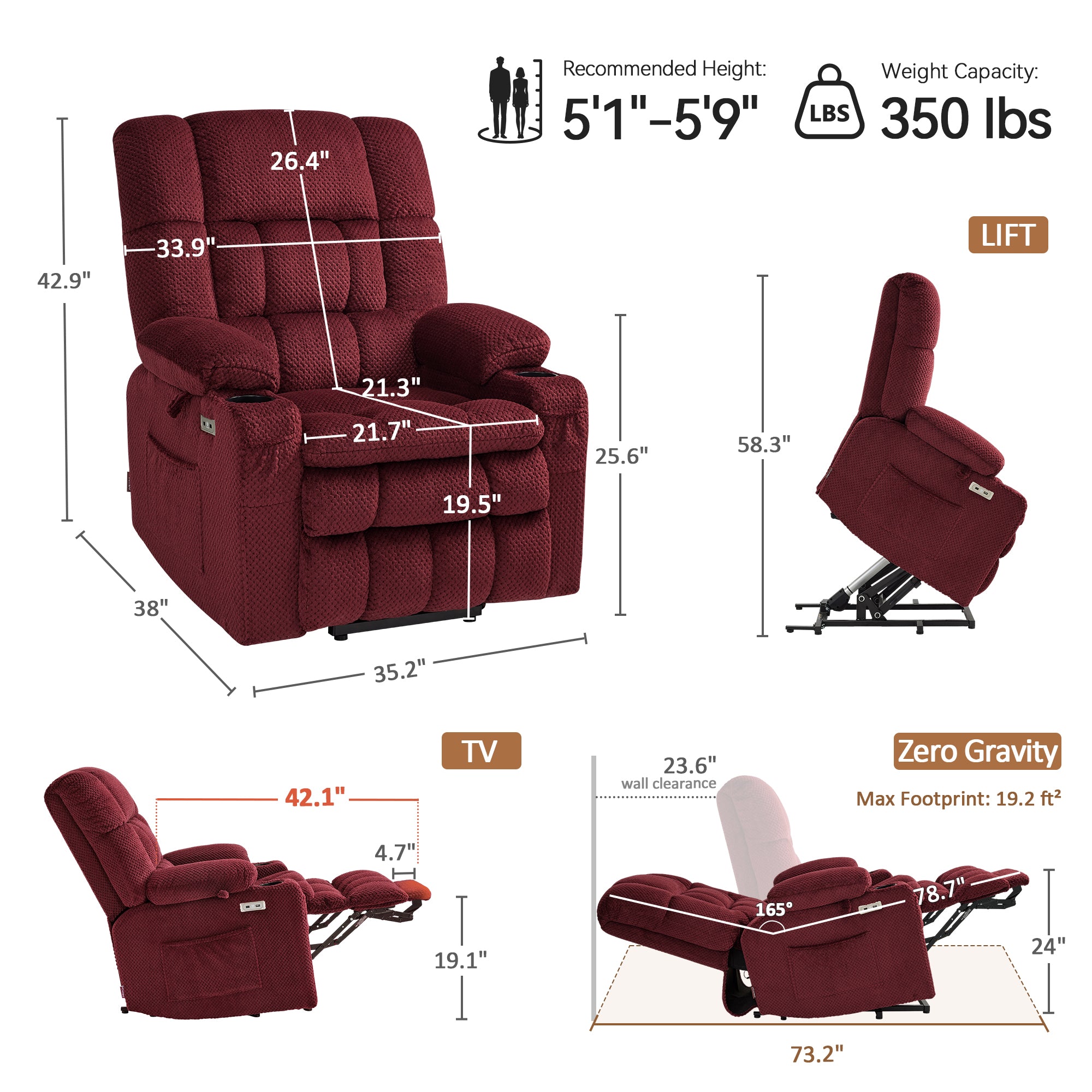 Dual Motor Power Lift Recliner Chair for Elderly, Massage and Heat, Lay Flat for Sleeping, Fabric 7890|7893|7896|R7897|R7891|R7894