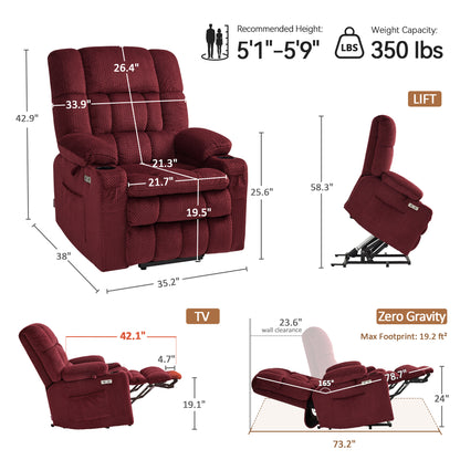Dual Motor Power Lift Recliner Chair for Elderly, Massage and Heat, Lay Flat for Sleeping, Fabric 7890|7893|7896|R7897|R7891|R7894