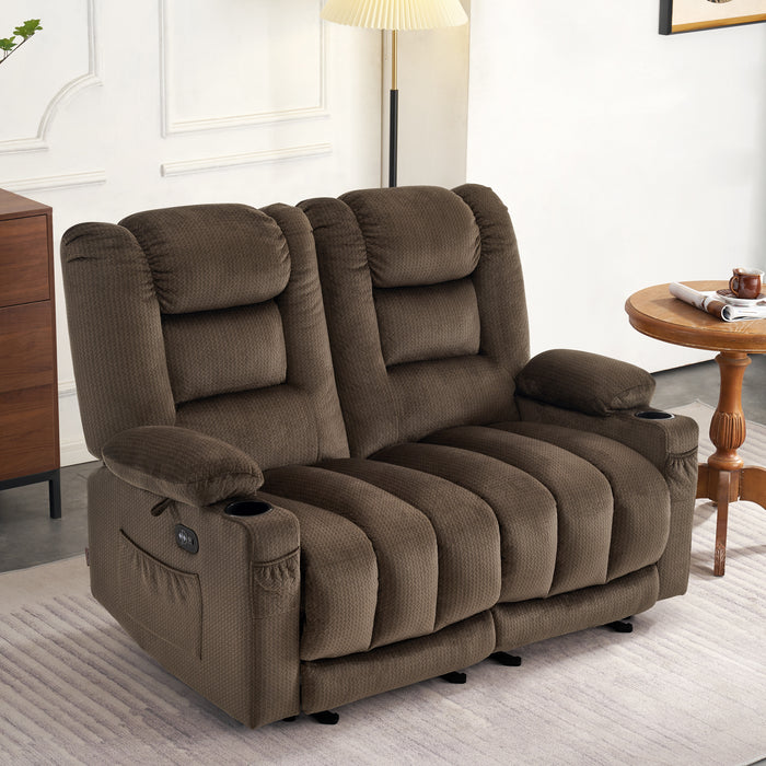 MCombo Electric Reclining Loveseat Sofa with Heat and Massage, Fabric Power Loveseat Recliner, USB Charge Port, Cup Holders for Living Room 648