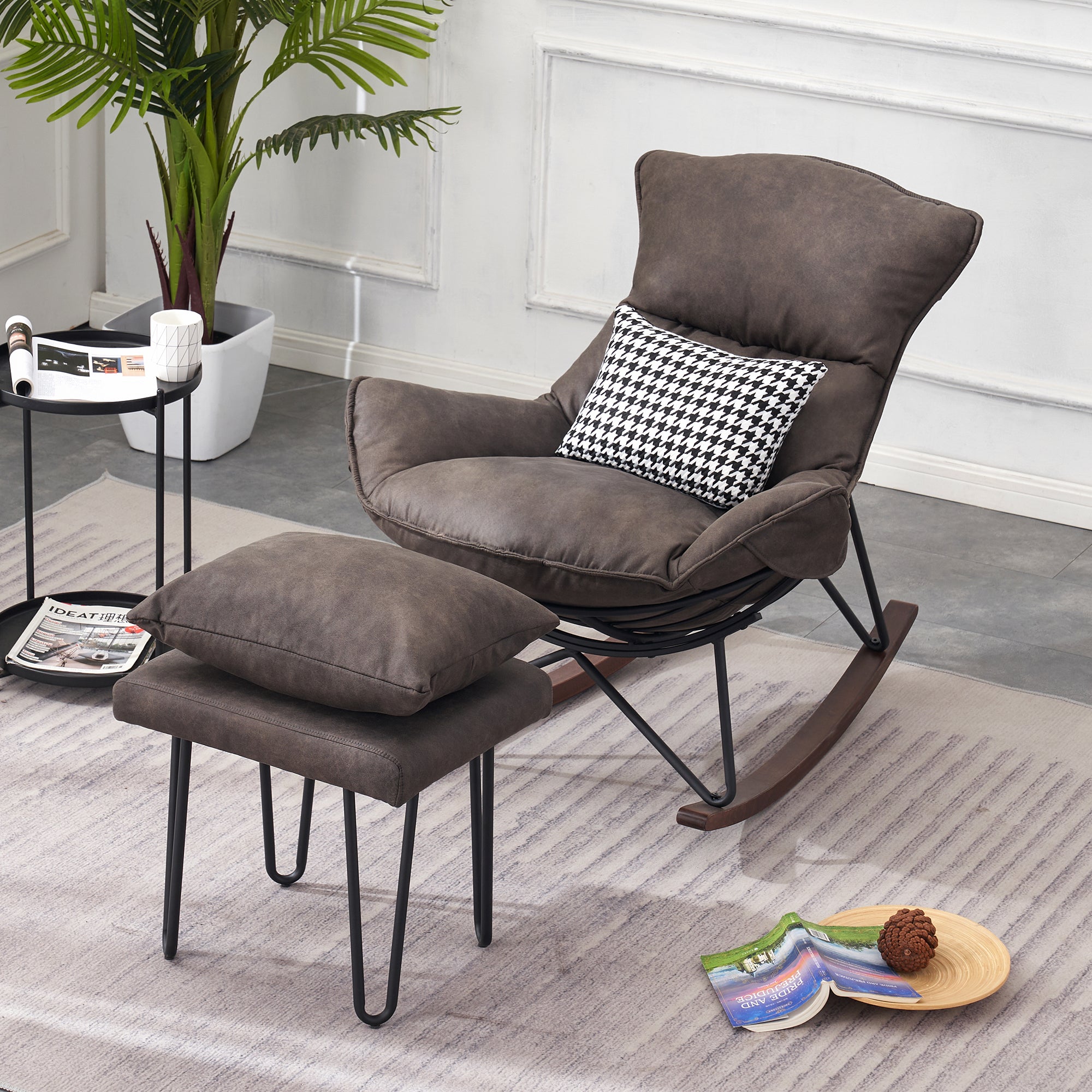 Accent Rocking Chairs with Ottoman, Fabric HQ203