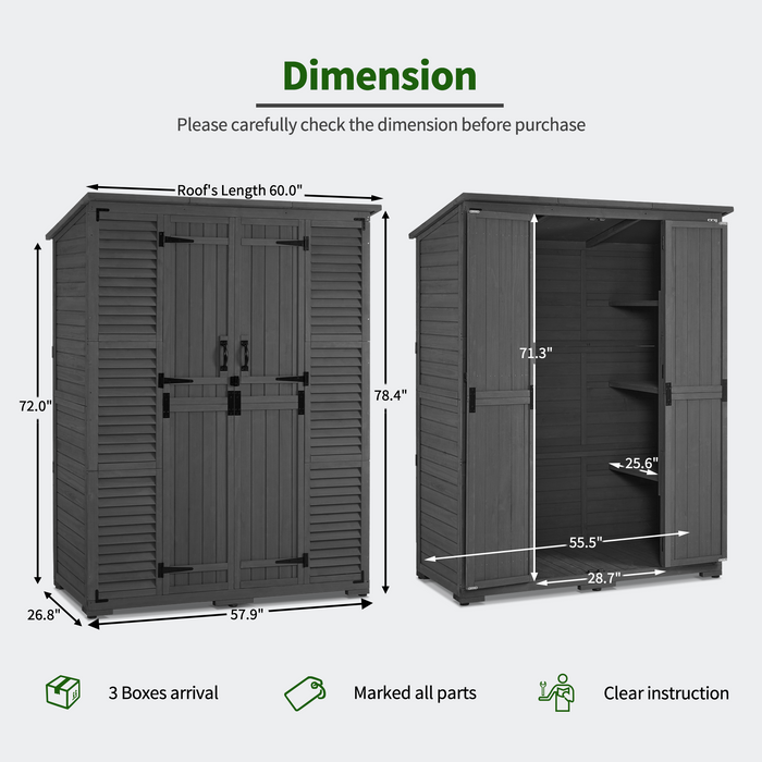 MCombo Large Outdoor Storage Shed with 6 Shelves, Outside Tool Wooden Storage Cabinet with Double Lockable Doors, Oversize Garden Tool Shed with Waterproof Asphalt Roof for Patio Yard Lawn , 1738