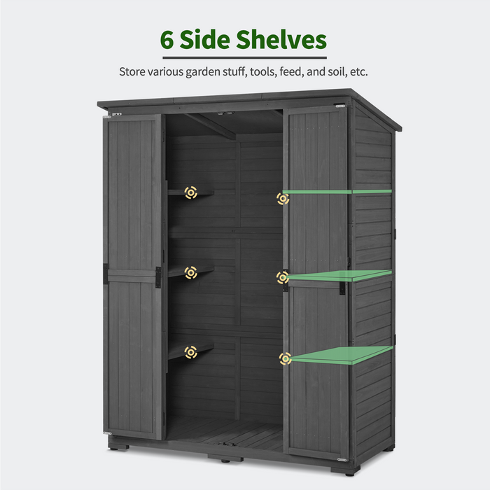 MCombo Large Outdoor Storage Shed with 6 Shelves, Outside Tool Wooden Storage Cabinet with Double Lockable Doors, Oversize Garden Tool Shed with Waterproof Asphalt Roof for Patio Yard Lawn , 1738