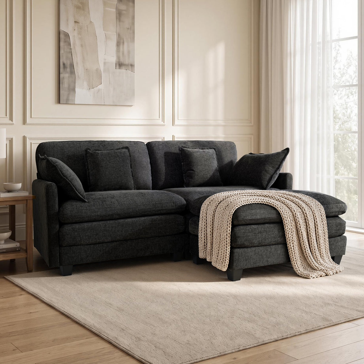 Loveseat Sofa Couch with Chaise Ottoman, L-Shaped Modular Sectional Sofa, SF068
