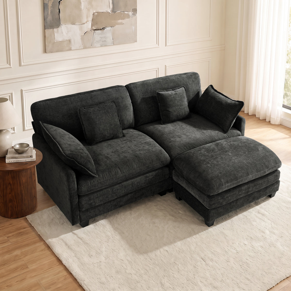Loveseat Sofa Couch with Chaise Ottoman, L-Shaped Modular Sectional Sofa, SF068