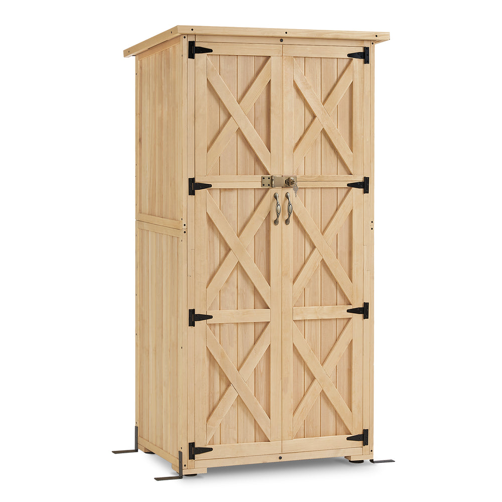 MCombo Wood Sheds & Outdoor Storage , Garden Tool Shed with Lock, Wooden Outdoor Storage Cabinet with Double Doors for Patio 1628 & 1933