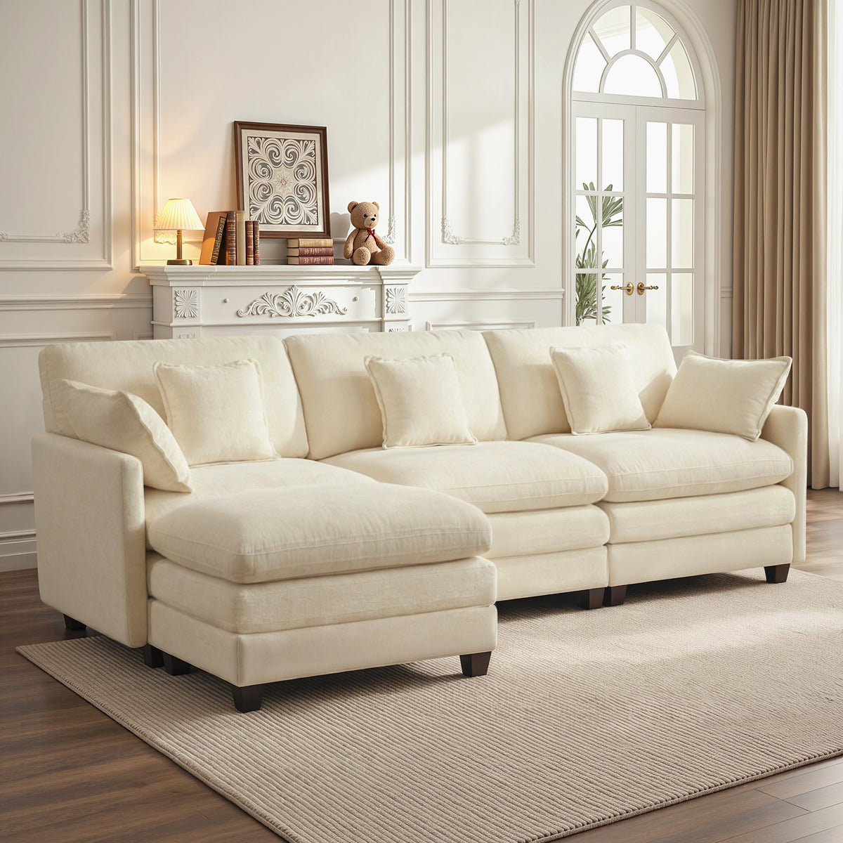 Loveseat Sofa Couch with Chaise Ottoman, L-Shaped Modular Sectional Sofa, SF068
