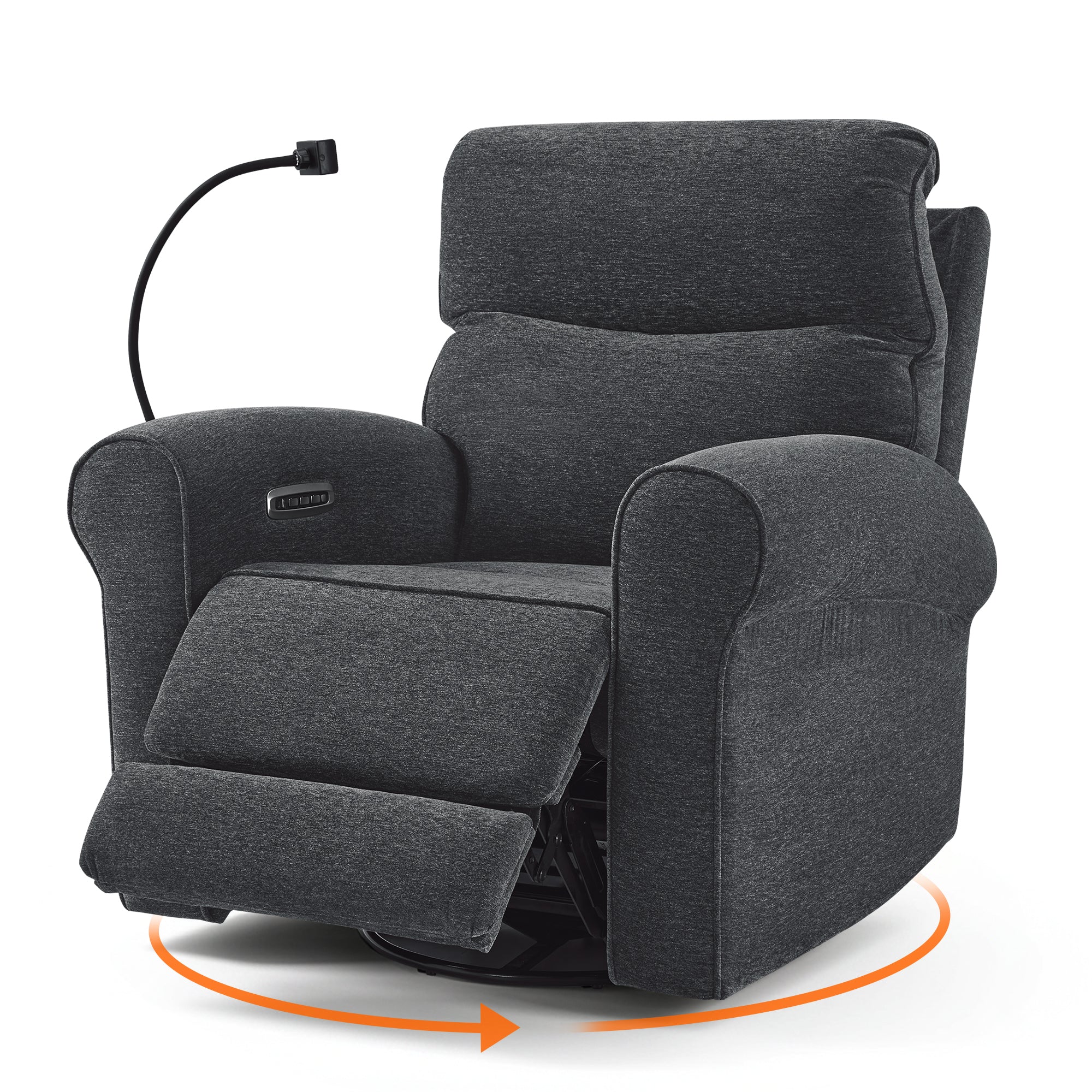 Triple Motor Power Swivel Rocker Recliner with Adjustable Headrest & Extended Footrest, Fabric PR638