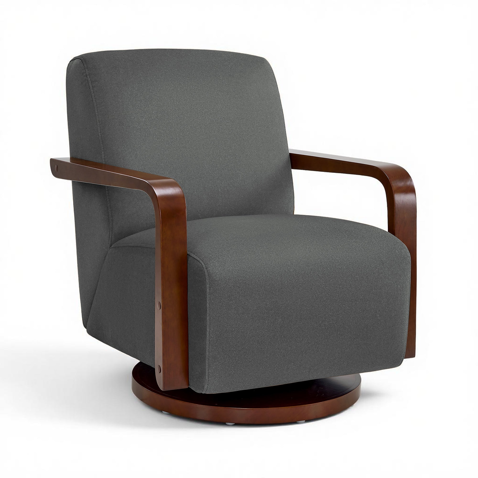 Swivel Glider Accent Chair, Wood Arm, Pet-Friendly Fabric, Classic Style for Living Room & Bedroom