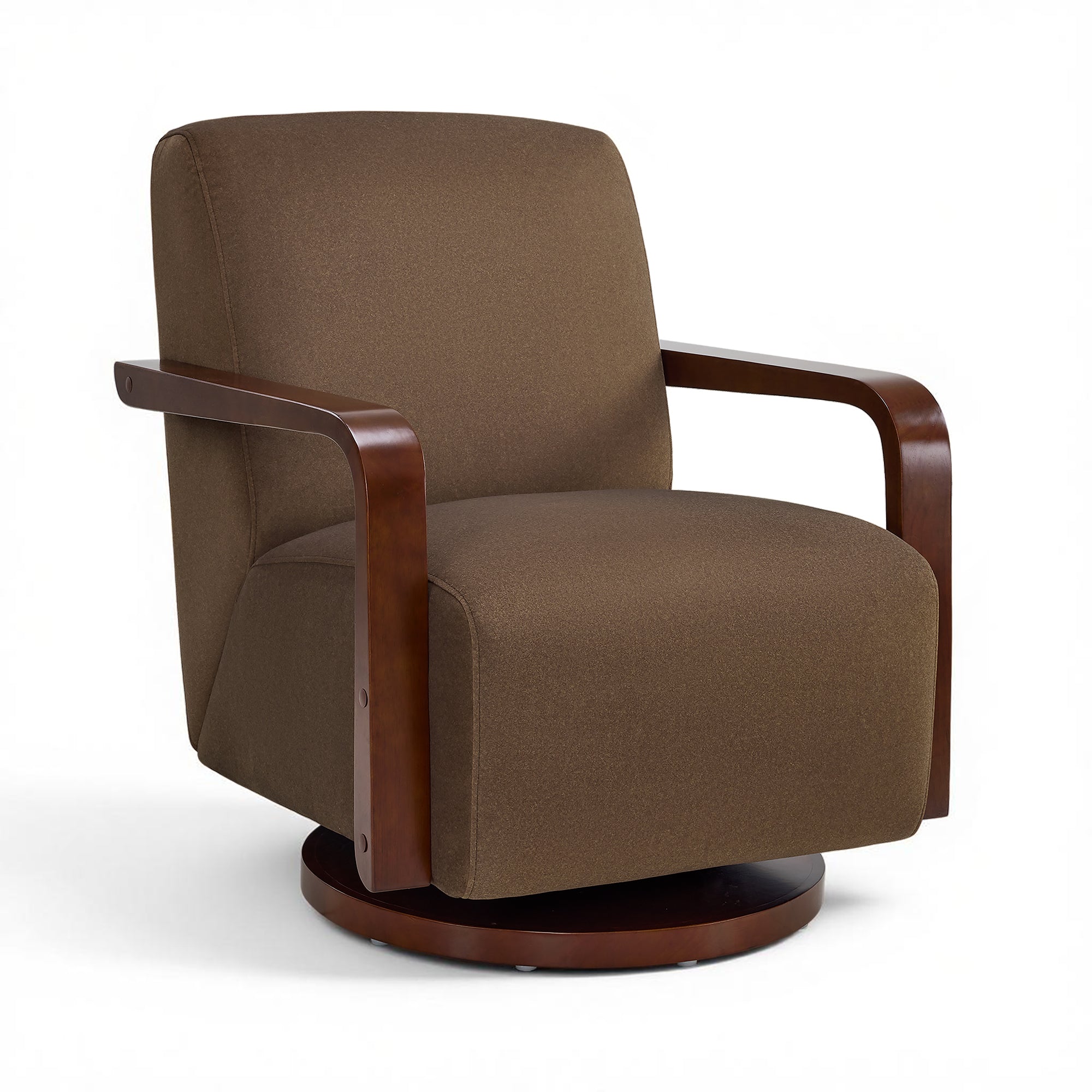 Swivel Glider Accent Chair, Wood Arm, Pet-Friendly Fabric, Classic Style for Living Room & Bedroom