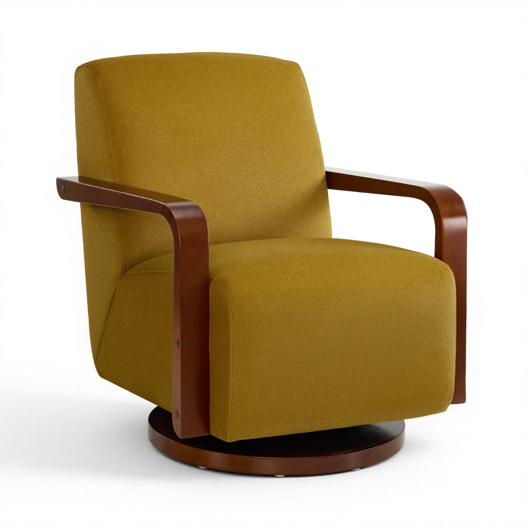 Swivel Glider Accent Chair, Wood Arm, Pet-Friendly Fabric, Classic Style for Living Room & Bedroom