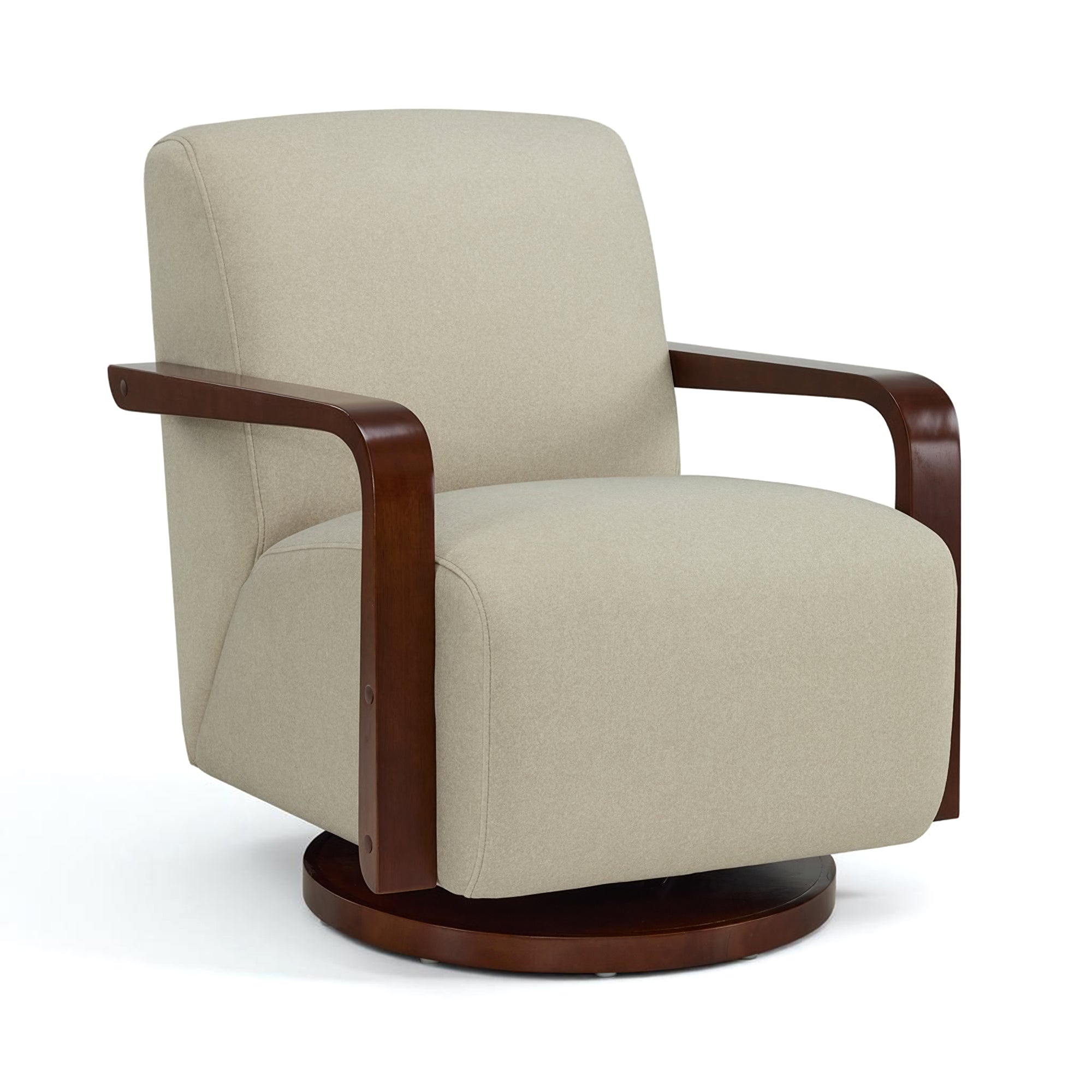 Swivel Glider Accent Chair, Wood Arm, Pet-Friendly Fabric, Classic Style for Living Room & Bedroom