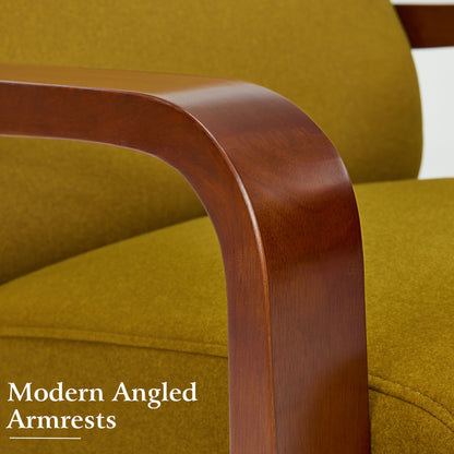 Swivel Glider Accent Chair, Wood Arm, Pet-Friendly Fabric, Classic Style for Living Room & Bedroom