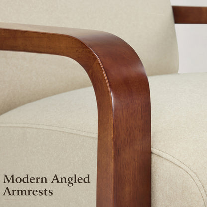 Swivel Glider Accent Chair, Wood Arm, Pet-Friendly Fabric, Classic Style for Living Room & Bedroom