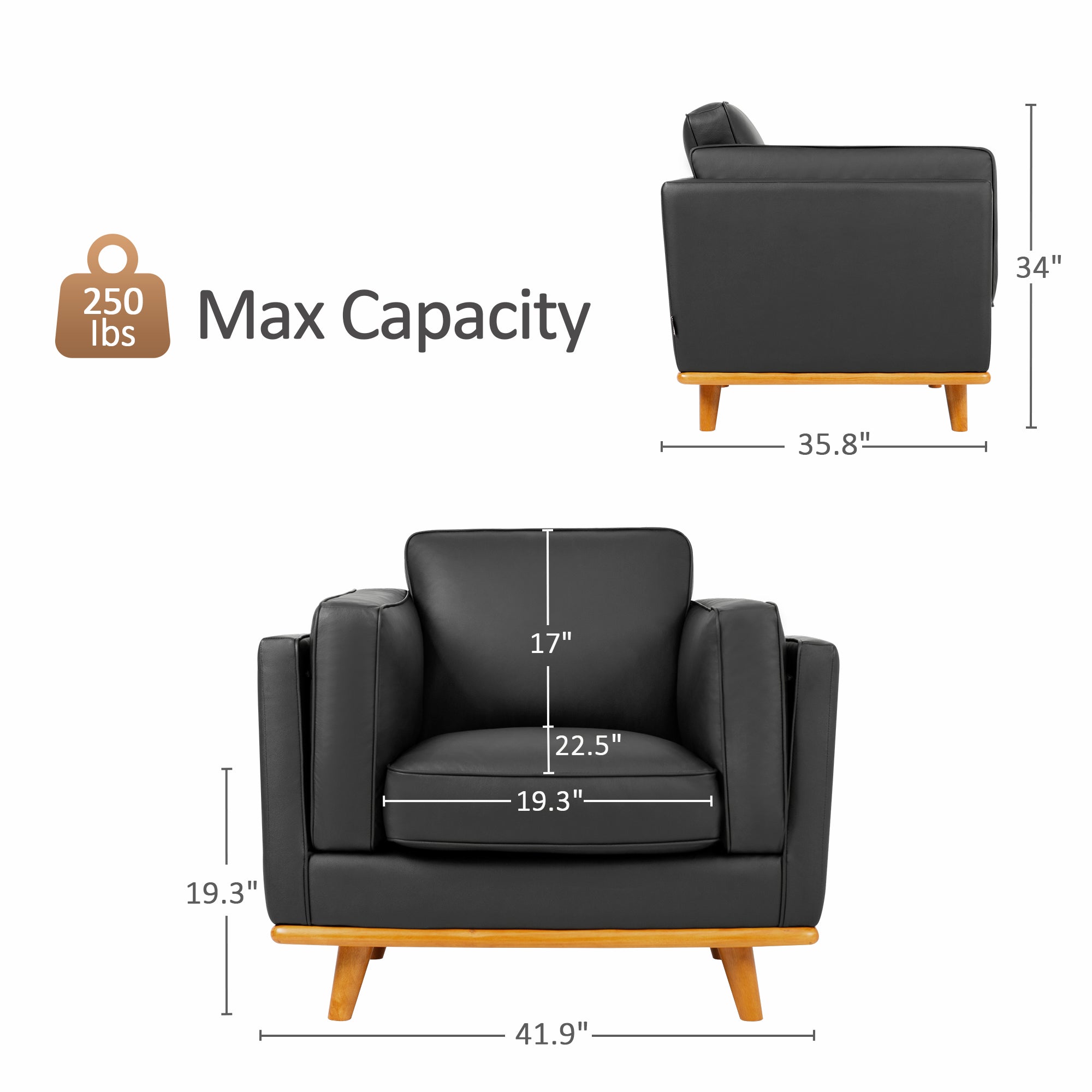 MCombo Napa Leather Couch,  Leather Sofa for Living Room, Office, Solid Wood Accent, Vintage Italian Leather, VE792|VE793|VE794