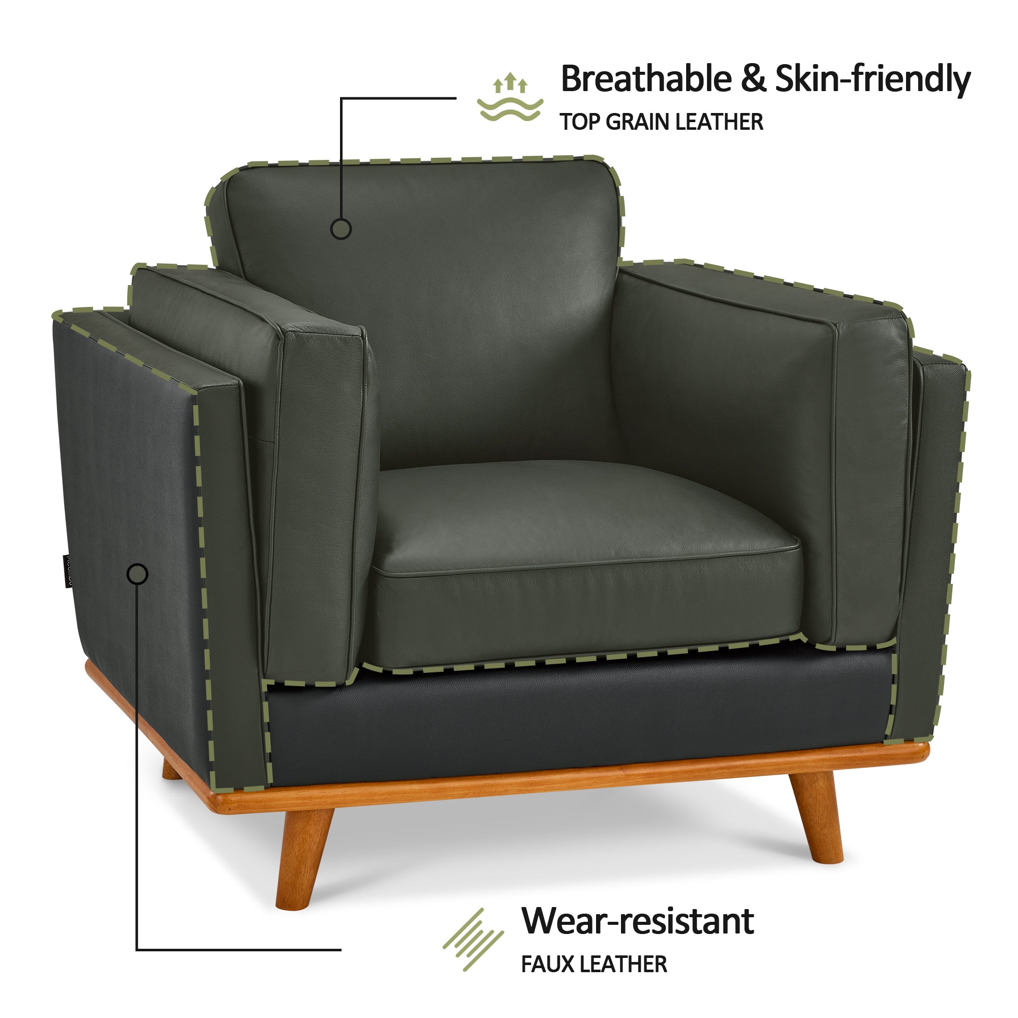 Napa Leather Couch,  Leather Sofa for Living Room, Office, Solid Wood Accent, Vintage Italian Leather, VE792|VE793|VE794