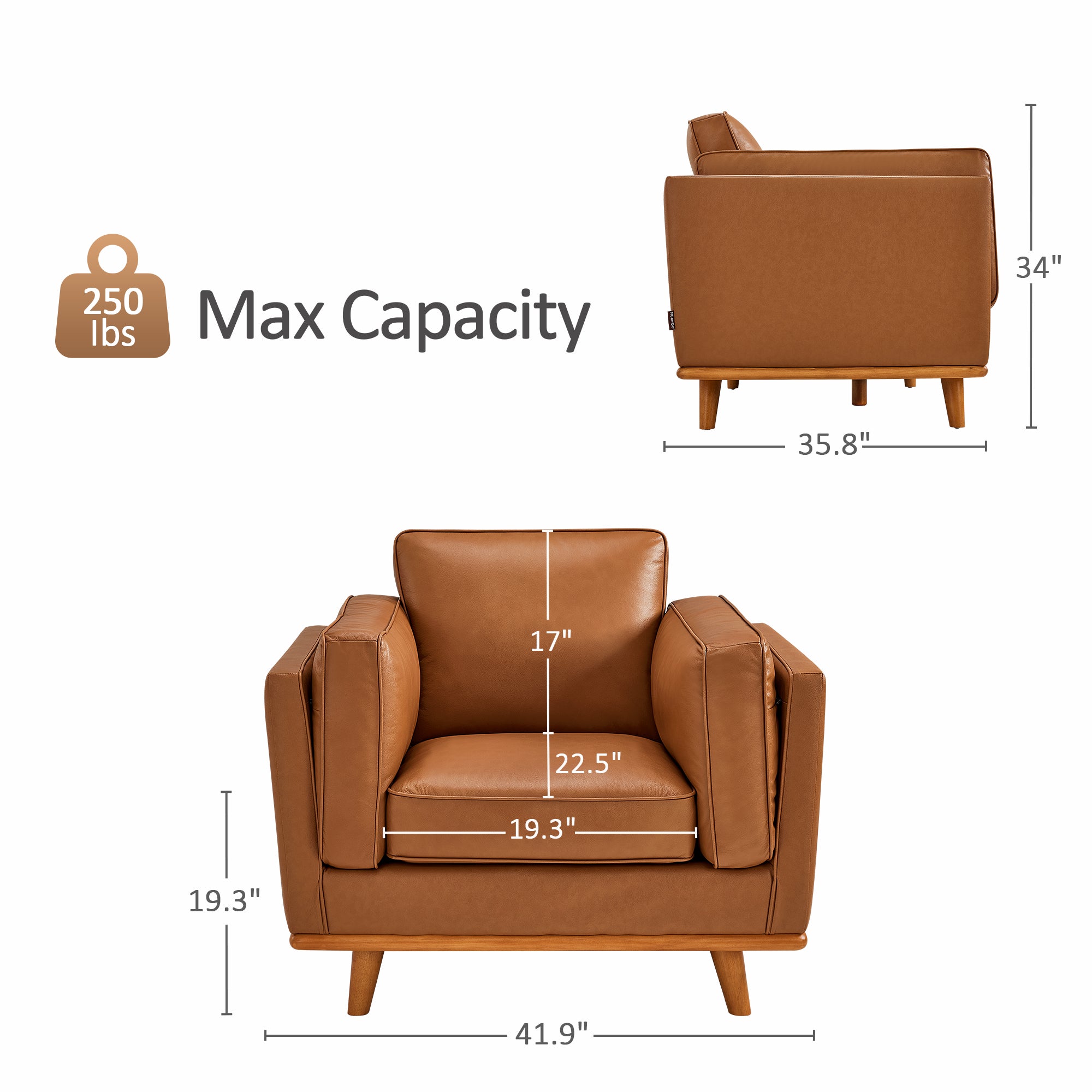 Napa Leather Couch,  Leather Sofa for Living Room, Office, Solid Wood Accent, Vintage Italian Leather, VE792|VE793|VE794