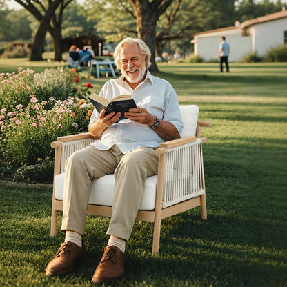 Patio Rattan Chair, Outdoor Wicker Furniture with 7.9″ Thickened Cushions and Acacia Wood Frame for Backyard, Deck, Indoor OF105