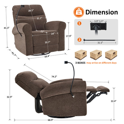 Triple Motor Power Swivel Rocker Recliner with Adjustable Headrest & Extended Footrest, Fabric PR638