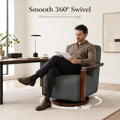 Swivel Glider Accent Chair, Wood Arm, Pet-Friendly Fabric, Classic Style for Living Room & Bedroom