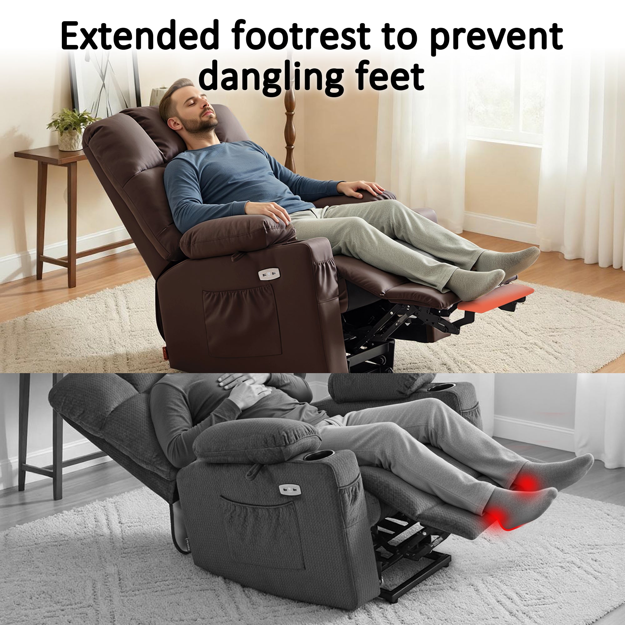 Power Lift Recliner Chair for Elderly, Dual Motor, Massage and Heat, Faux Leather 7680|7679|R7688|R7677