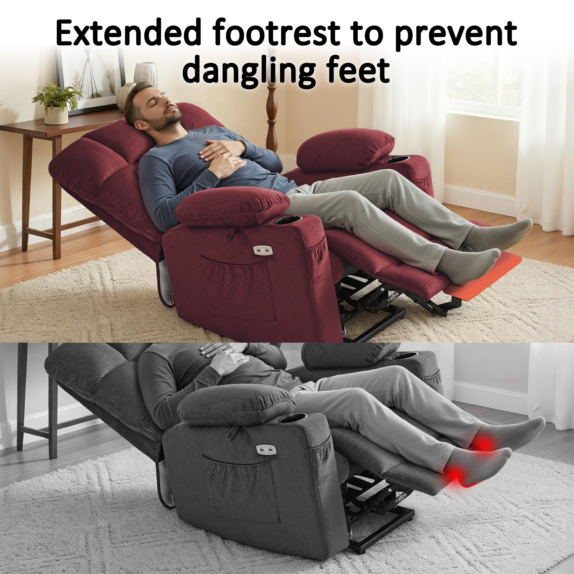 Power Lift Recliner Chair for Elderly, Dual Motor, Massage and Heat, Fabric 7680|7679|R7688|R7677