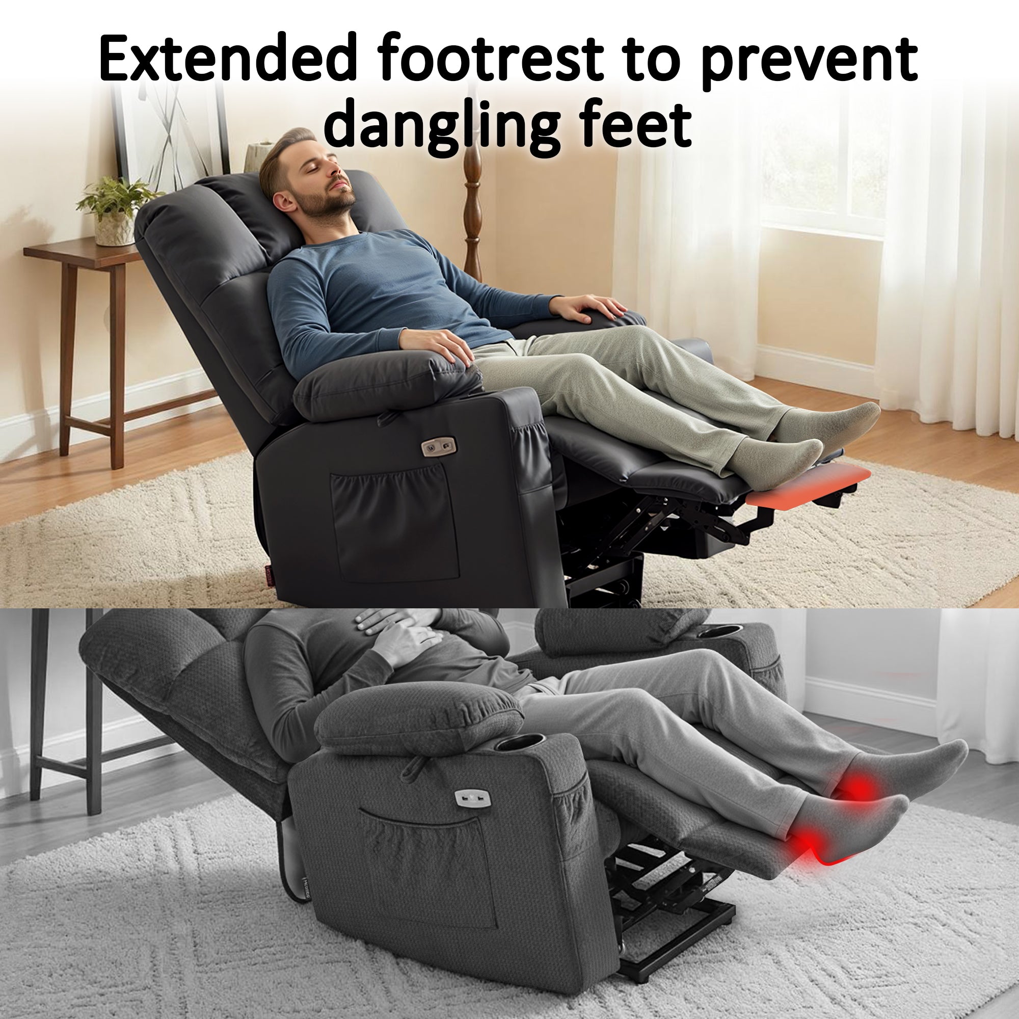 Power Lift Recliner Chair for Elderly, Dual Motor, Massage and Heat, Faux Leather 7680|7679|R7688|R7677