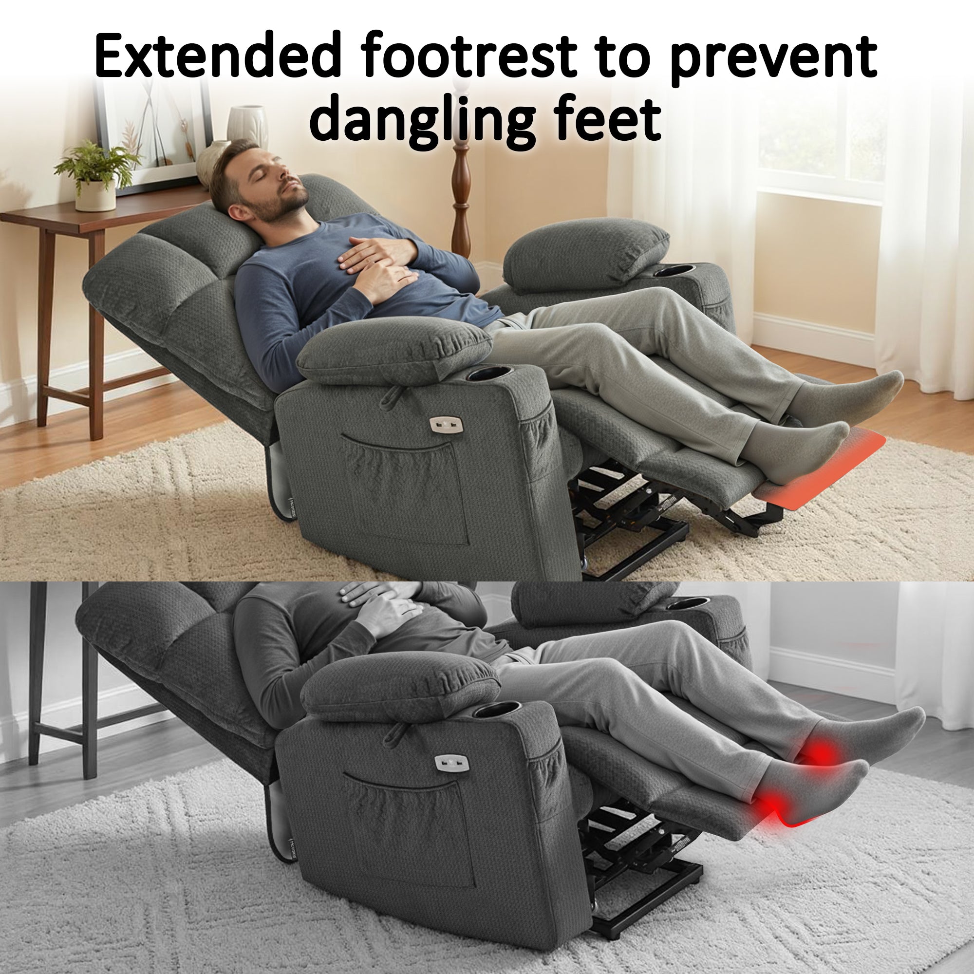 Power Lift Recliner Chair, Dual Motor, Massage and Heat, Fabric 7680|7679|R7688|R7677