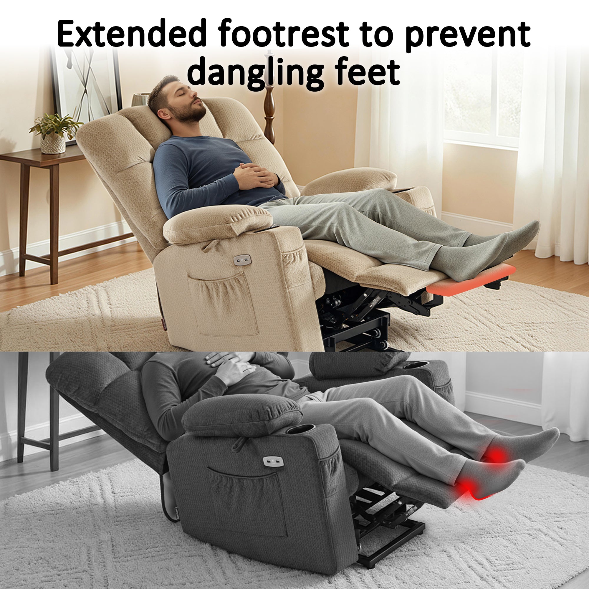Power Lift Recliner Chair, Dual Motor, Massage and Heat, Fabric 7680|7679|R7688|R7677