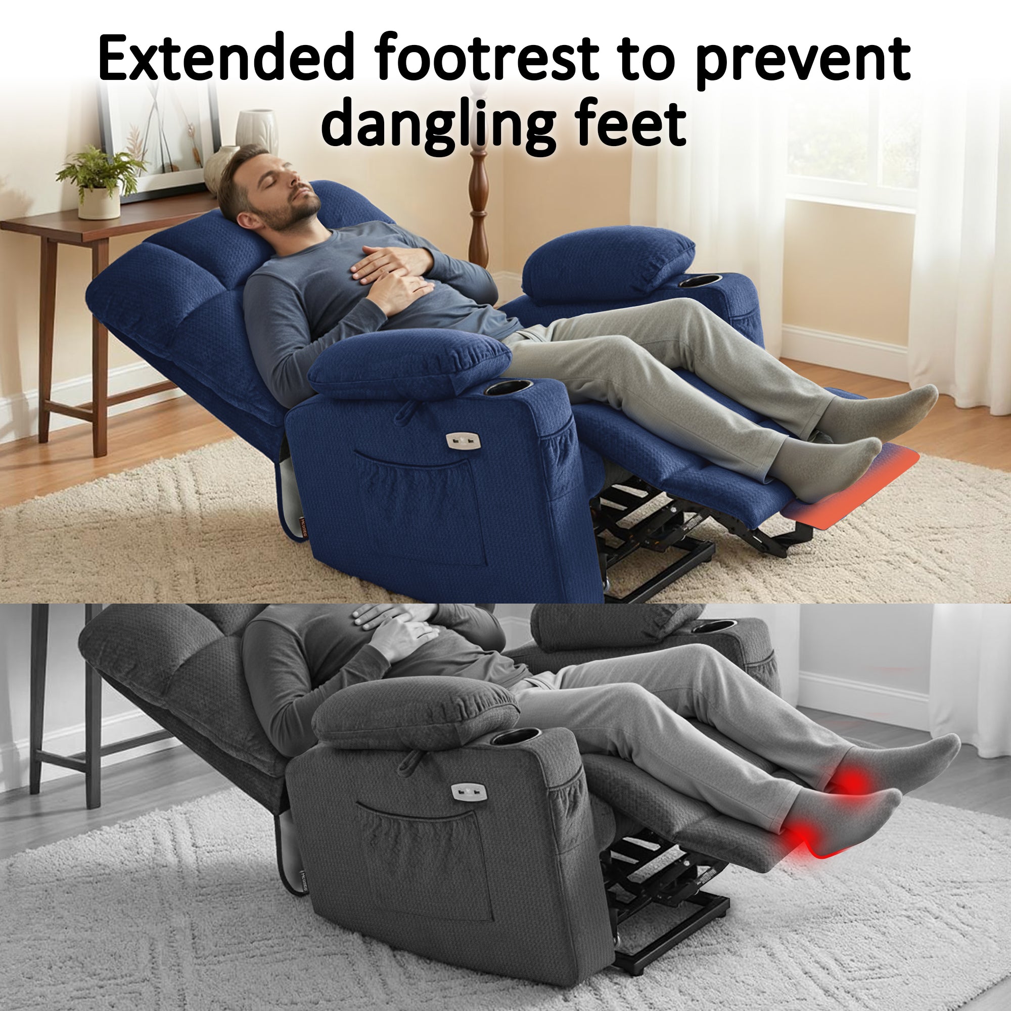 Power Lift Recliner Chair, Dual Motor, Massage and Heat, Fabric 7680|7679|R7688|R7677