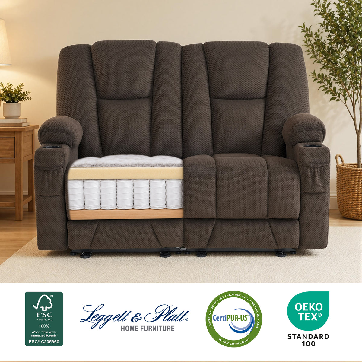 58 in Reclining Loveseat Recliner with Heat & Massage 6034M1
