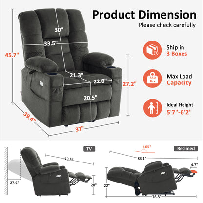 Power Lift Recliner Chair, Triple Motor, Massage and Heat, Fabric 7634|7631|7632|R7635