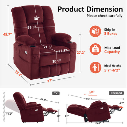 Power Lift Recliner Chair, Triple Motor, Massage and Heat, Fabric 7634|7631|7632|R7635