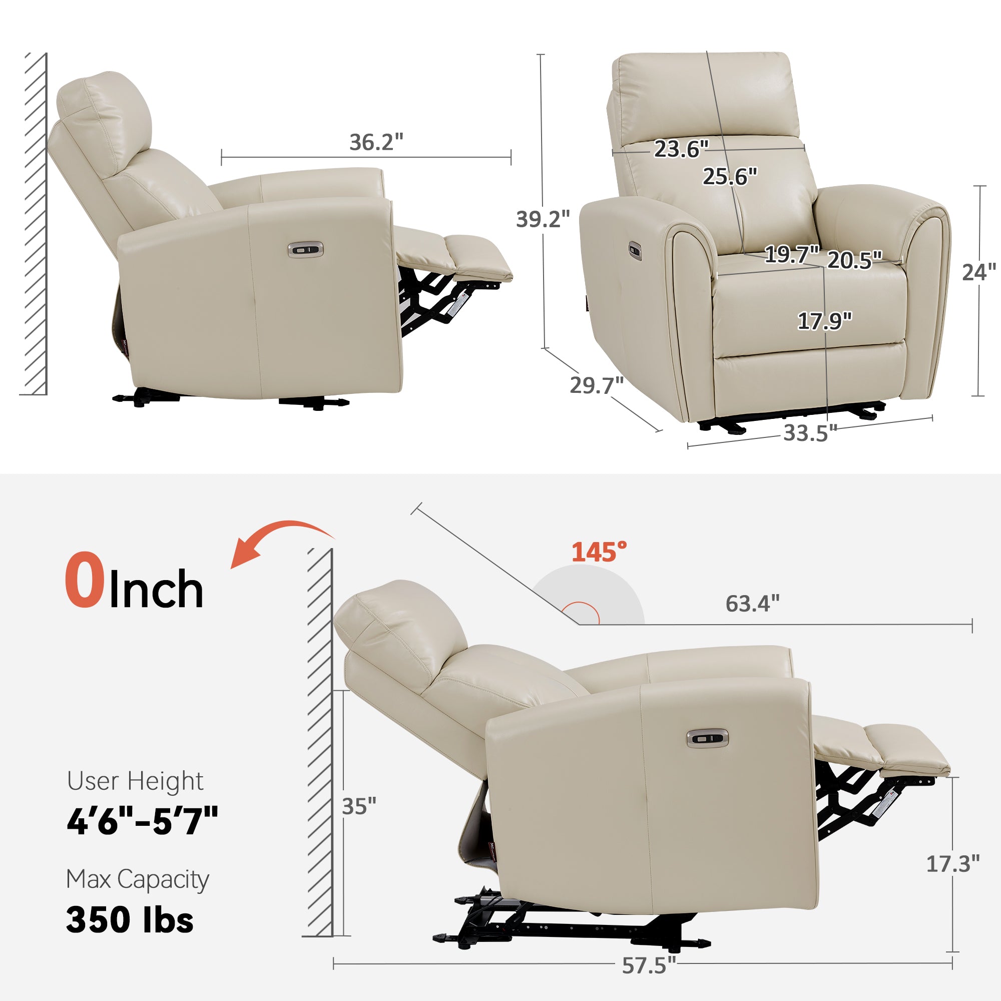 Zero Wall Hugger Recliners Chair for small space, Faux Leather PR699