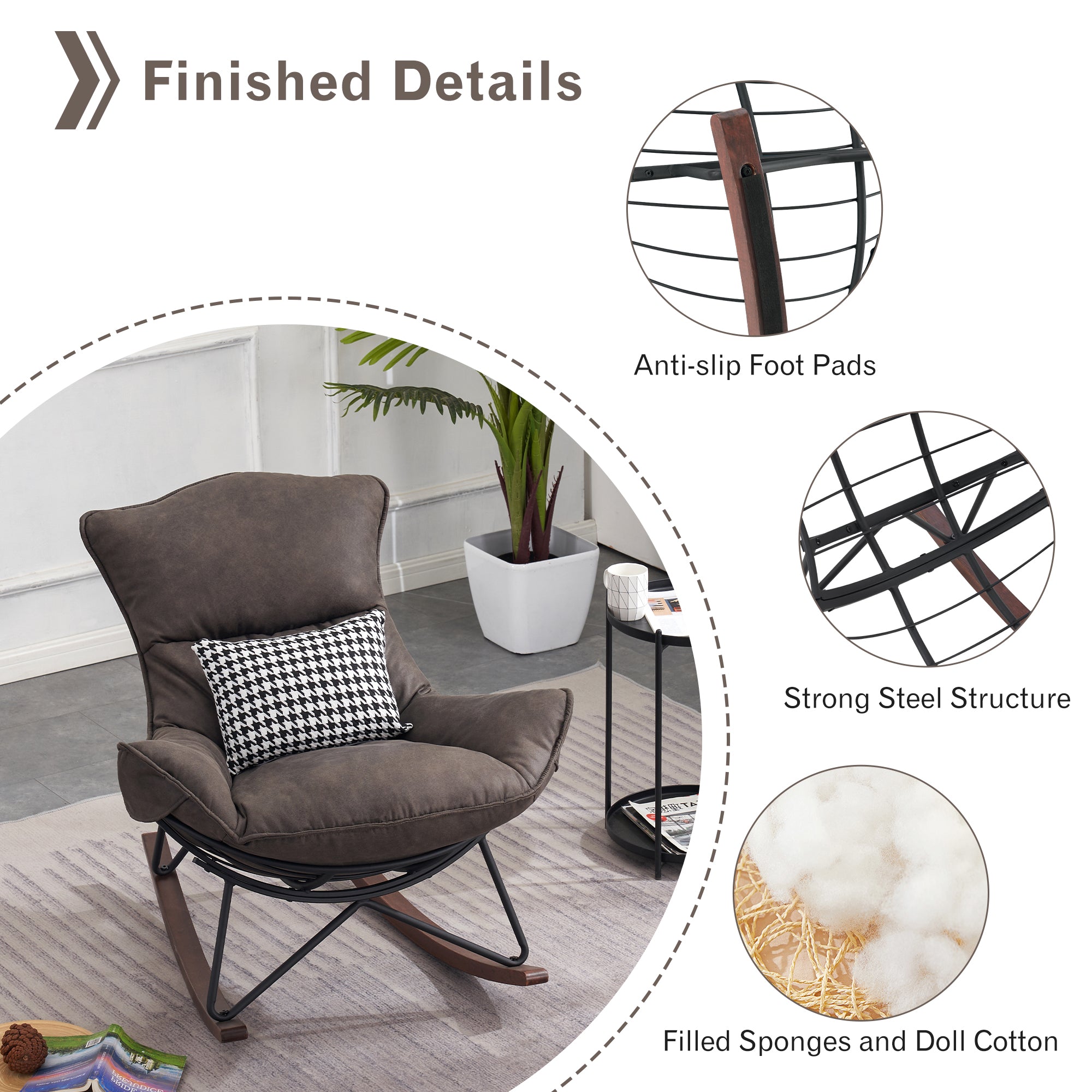 Accent Rocking Chairs with Ottoman, Fabric HQ203