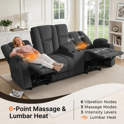 92 in 3 Seater Reclining Sofa with Storage Console 6034M4