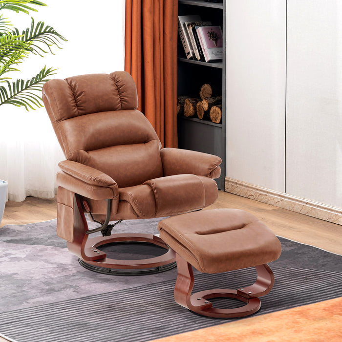 MCombo Swivel Recliners with Ottoman, Reclining TV Chairs with Vibration Massage, Faux Leather Ergonomic Lounge Chair for Living Room Bedroom 4832