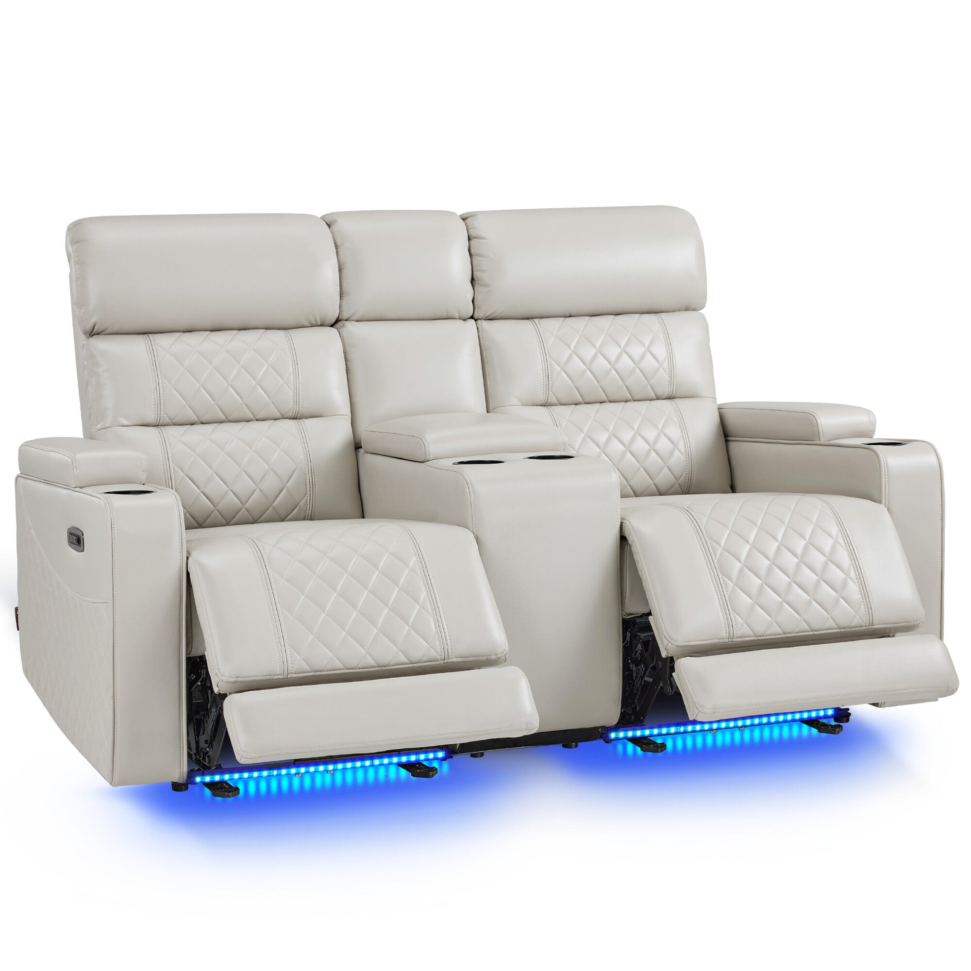 Power Reclining Loveseat with Console, Home Theater Seating, Faux leather HTS480