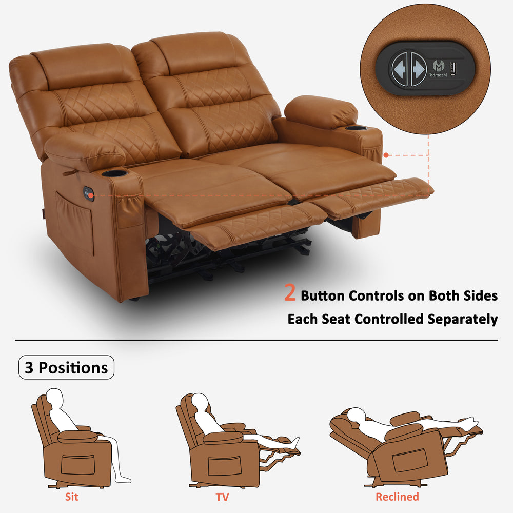Power Reclining Loveseat with Heat and Massage, Faux leather PR622 – MCombo