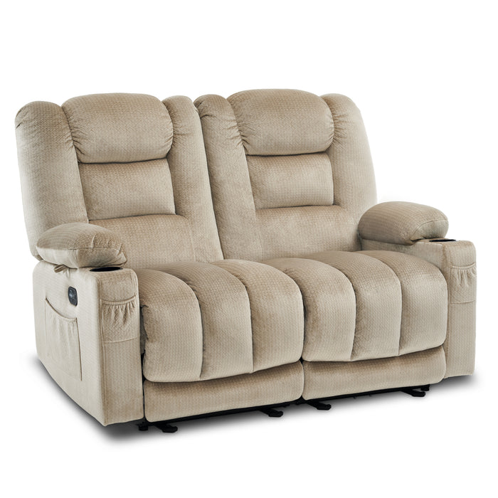 MCombo Electric Reclining Loveseat Sofa with Heat and Massage, Fabric Power Loveseat Recliner, USB Charge Port, Cup Holders for Living Room 648