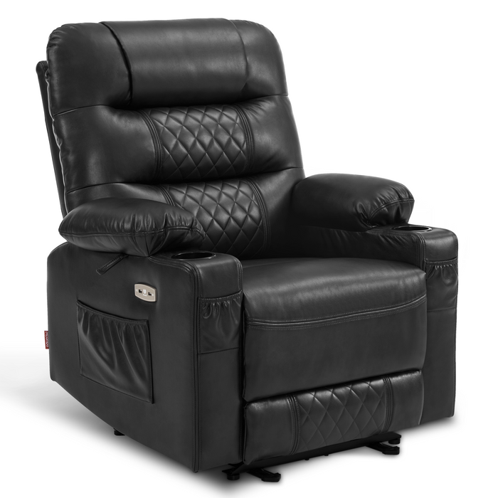 MCombo Power Recliner Chair, Electric Reclining with Heat and Massage for Adult, Cup Holder, USB Port, Extended Footrest, Faux Leather Electric Reliner Sofa Seat for Living Room, 6160-PR621  (No Lift)