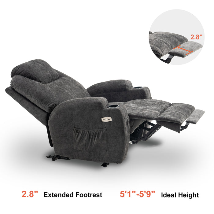 Mcombo Electric Power Recliner Chair with Massage and Heat, Extended Footrest, USB Ports and Cup Holders, Fabric 7055 (Not Lift Chair)
